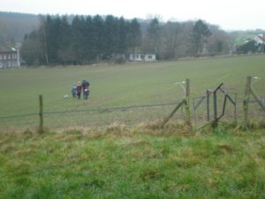 Le sentier du Fosty traversé par une culture