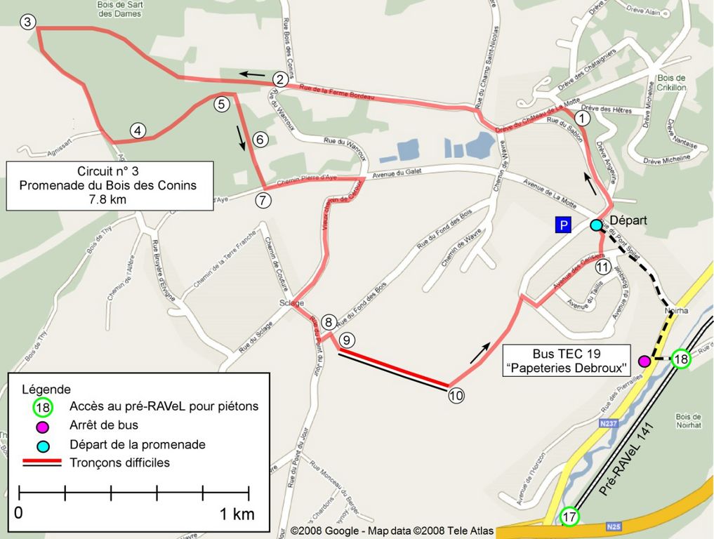 Carte du circuit 3 - Promenade du Bois des Conins (Bousval)