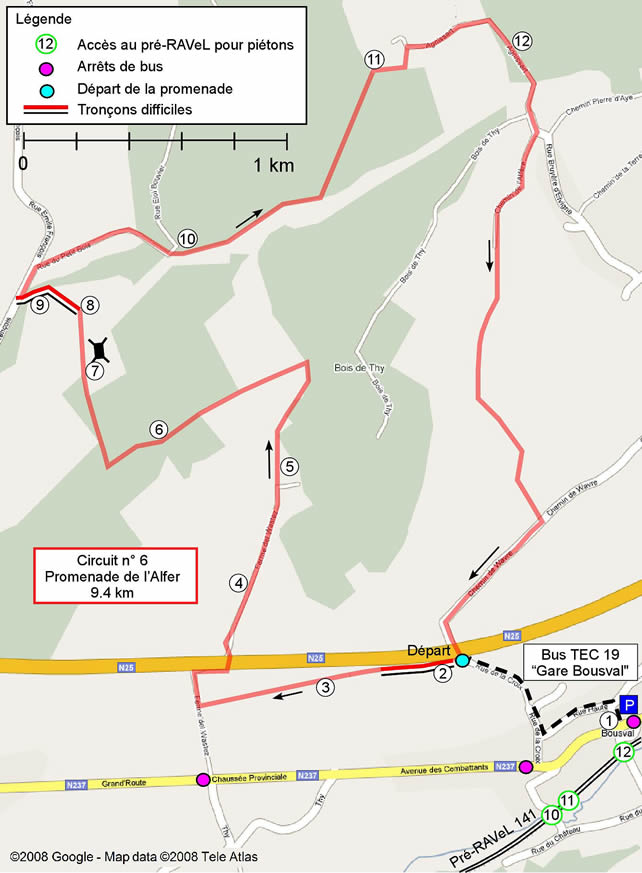Carte du circuit 6 - Promenade de l'Alfer (Bousval)