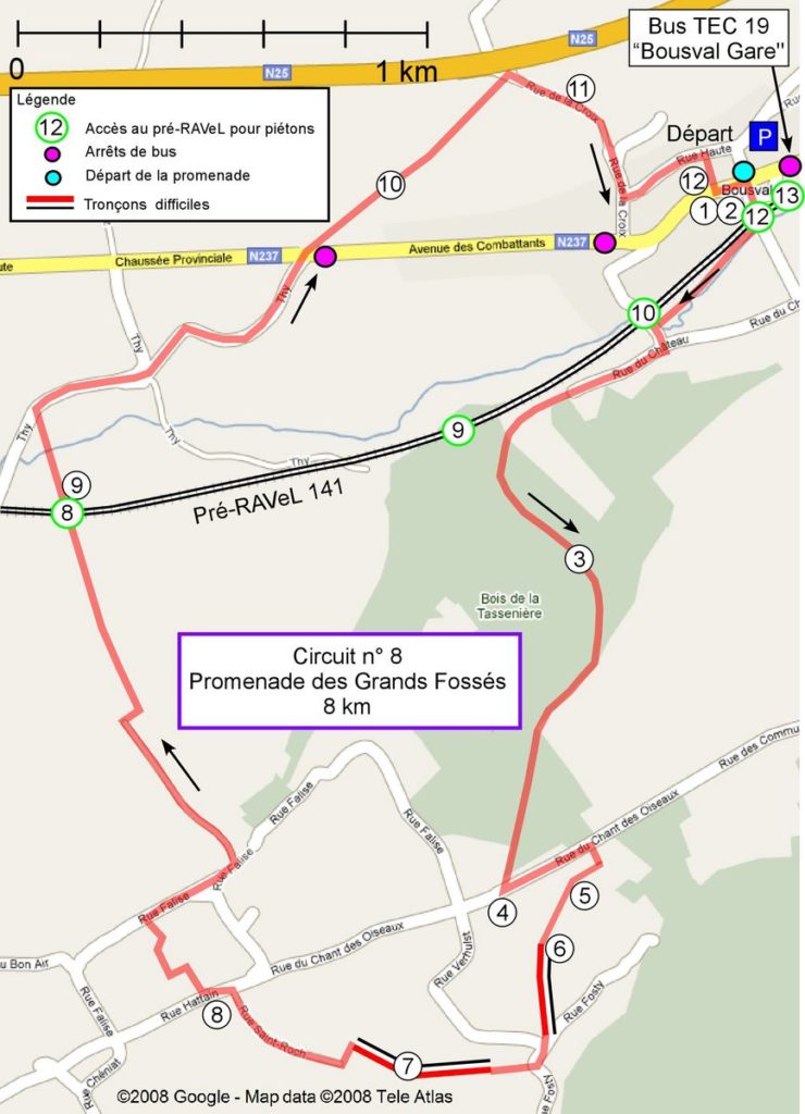 Carte du circuit 8 - Promenade des Grands Fossés (Bousval)