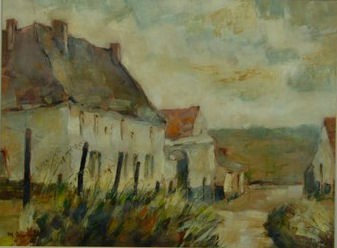 Tableau "Ferme à Bousval" de Marguerite Arnould primé en 1980