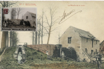 Fève représentant le moulin de La Motte et la carte postale qui a servi de modèle